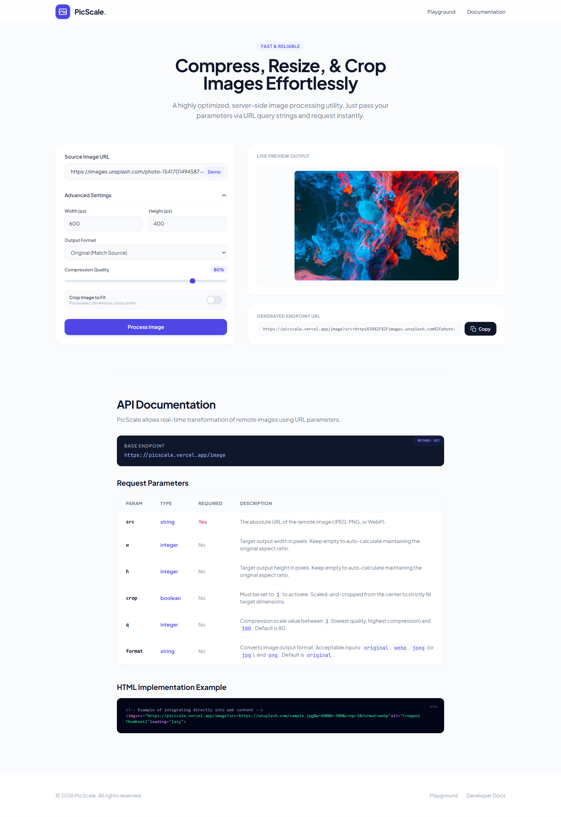 PicScale landing page preview